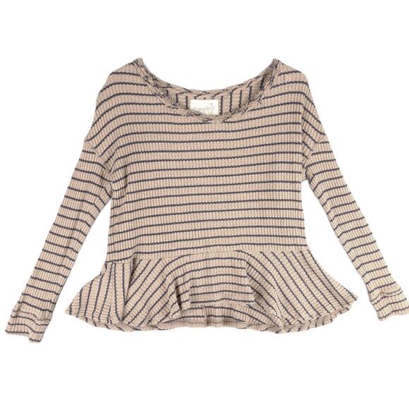 We The Free People Auntie Em Striped Thermal Peplum Top, Women's S 3/4 Sleeve - Picture 2 of 9